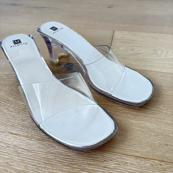 Vintage Y2K Maurices Princess Clear Lucite Plastic Block Heels Sandal Sz 8.5 - Picture 1 of 8
